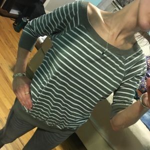 Green stripe off shoulder shirt
